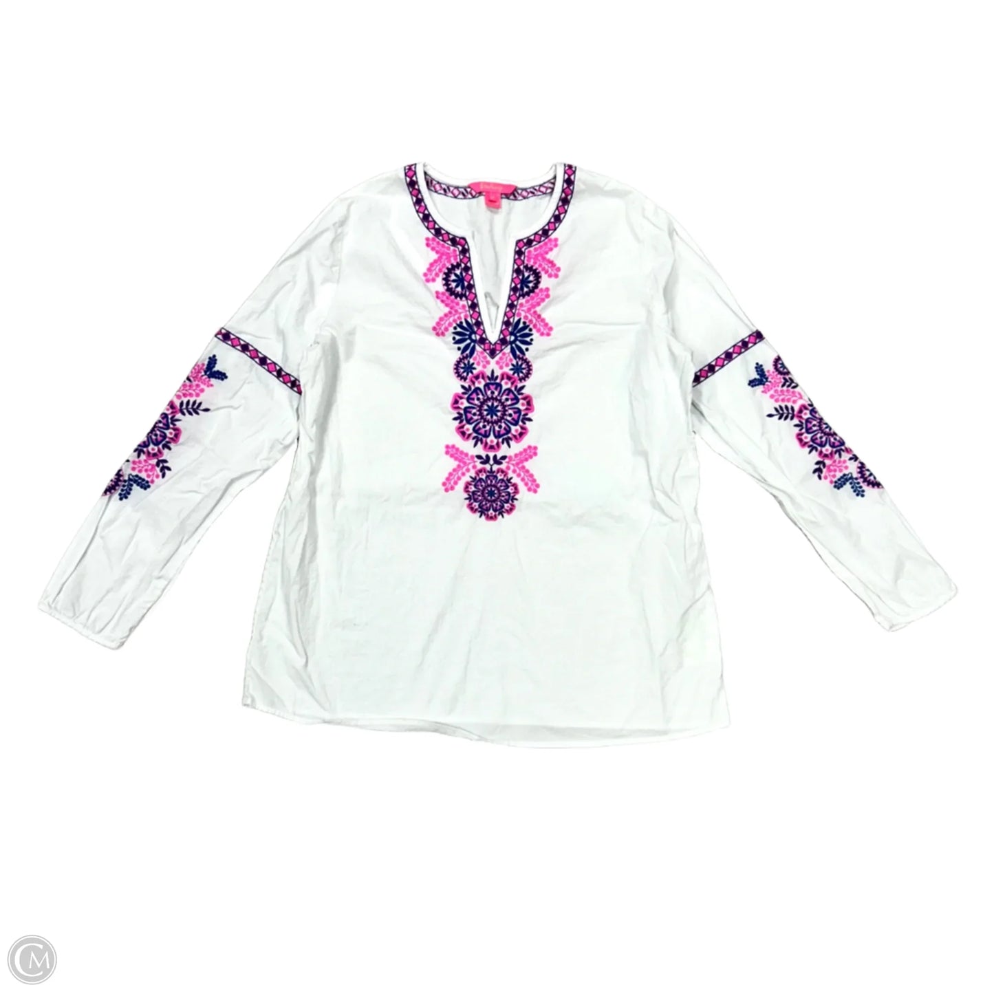 Top Long Sleeve Designer By Lilly Pulitzer In Pink & White, Size: M