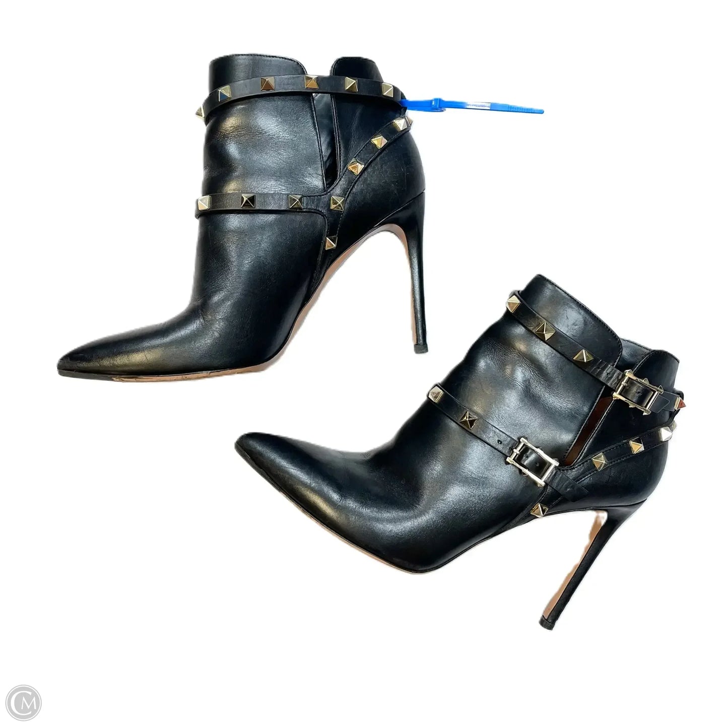 Boots Luxury Designer By Valentino In Black Gold, Size: 9.5