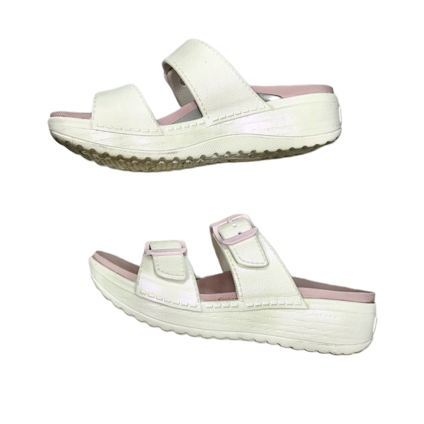 Pink & White Sandals Flats By Dansko, Size: 7.5
