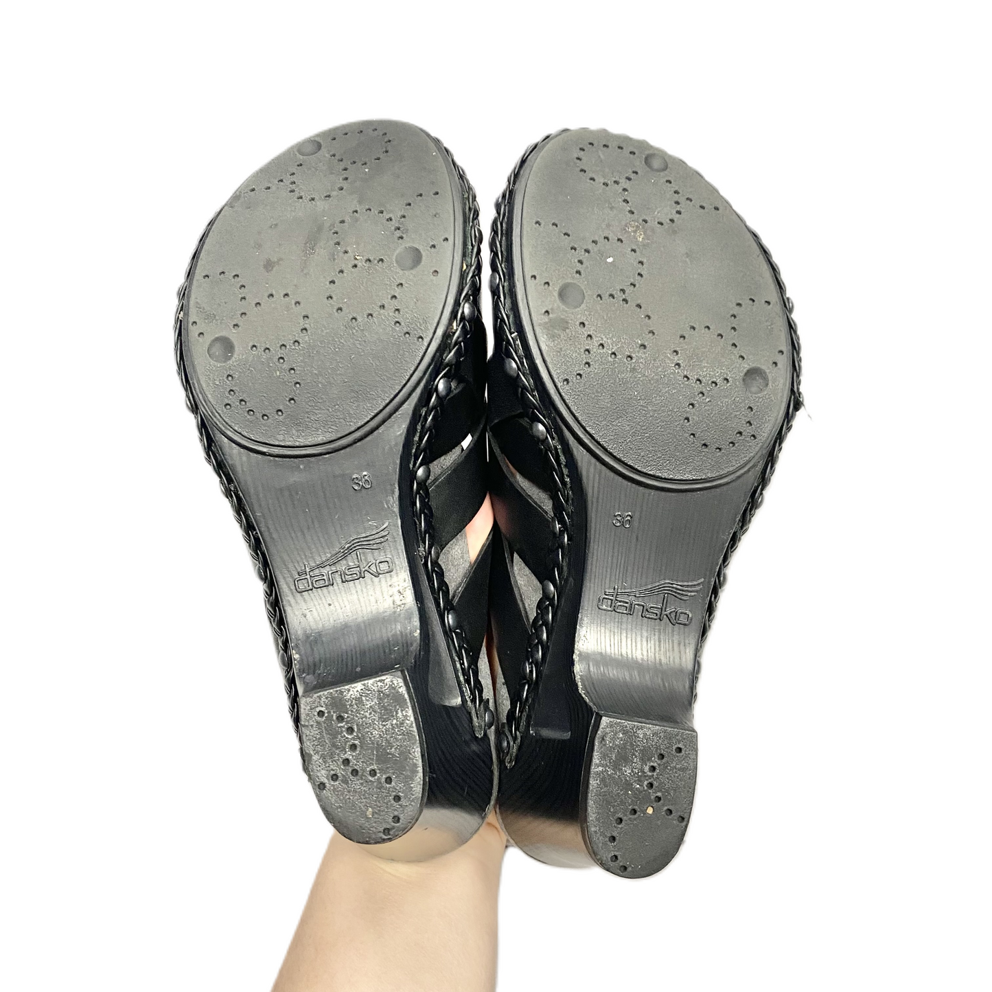 Black Sandals Heels Block By Dansko, Size: 5.5
