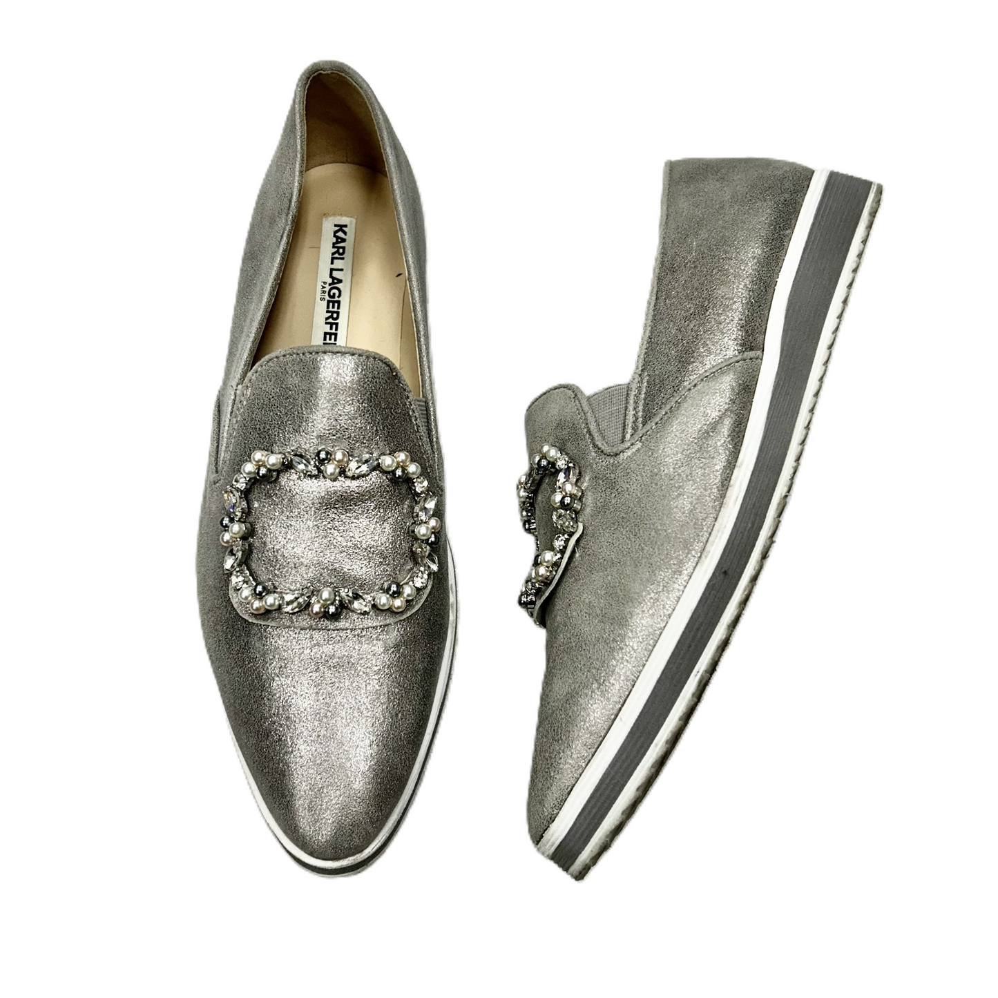 Shoes Designer By Karl Lagerfeld In Silver, Size: 8.5