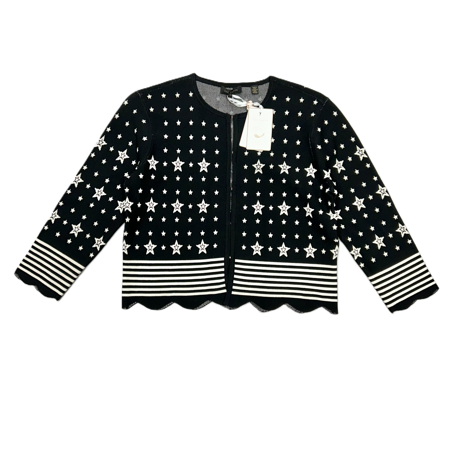 Sweater Cardigan By Ted Baker In Black & Cream, Size: S