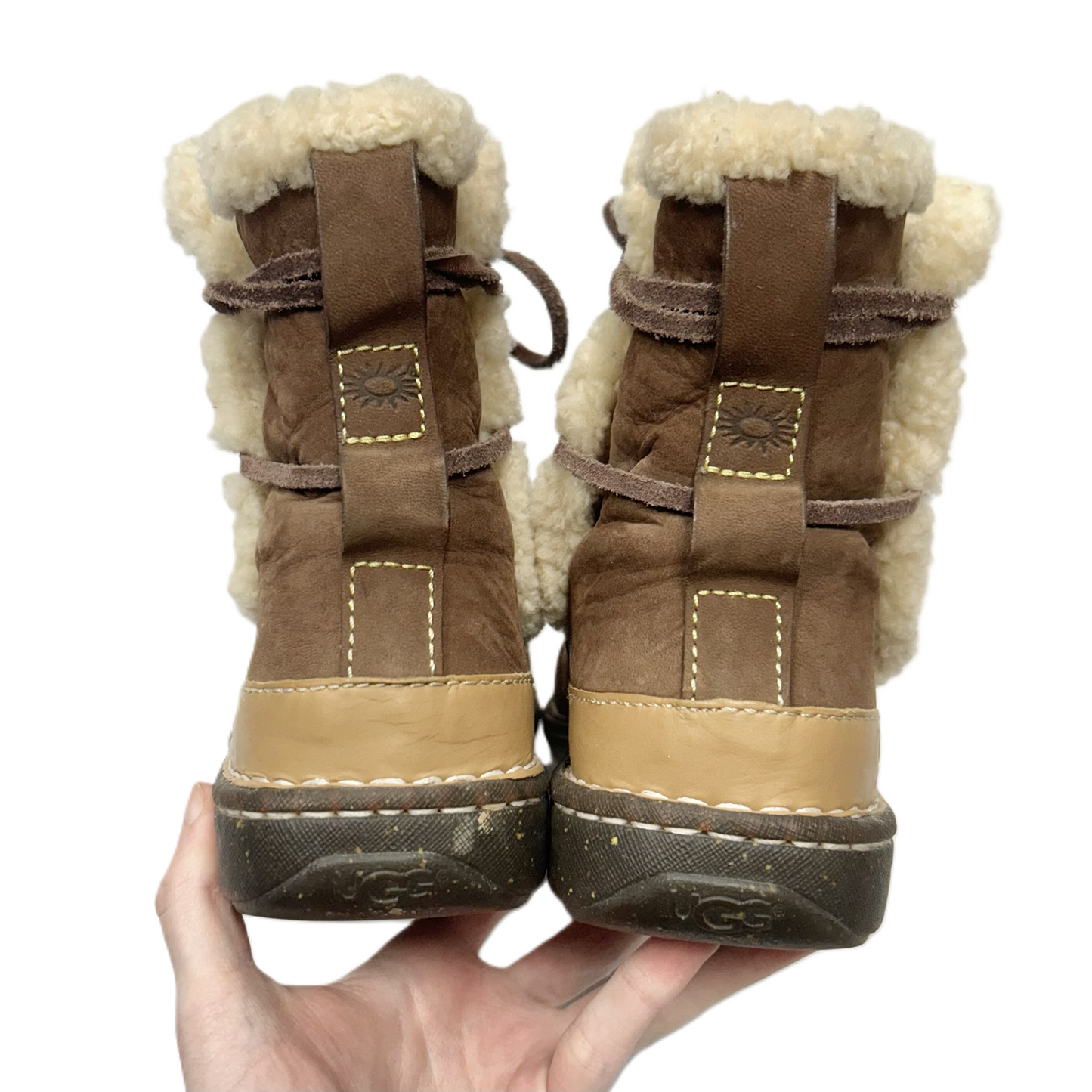 Boots Designer By Ugg In Brown & Cream, Size: 9