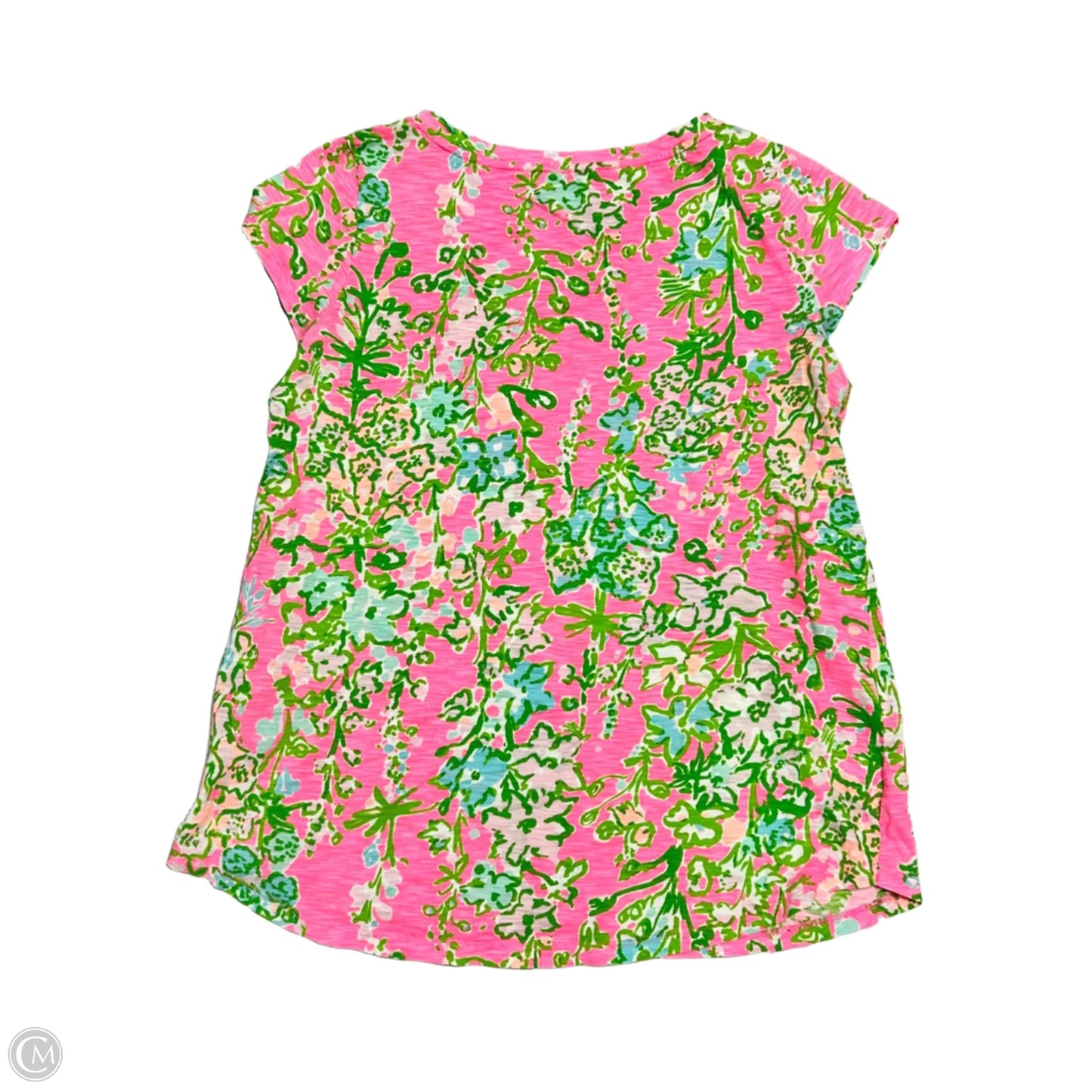 Top Short Sleeve Designer By Lilly Pulitzer In Green & Pink, Size: S