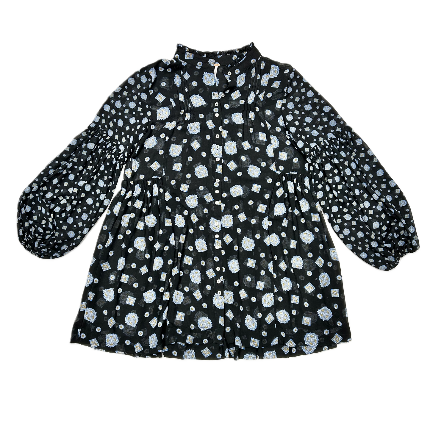 Blouse 3/4 Sleeve By Free People In Black & Blue, Size: S