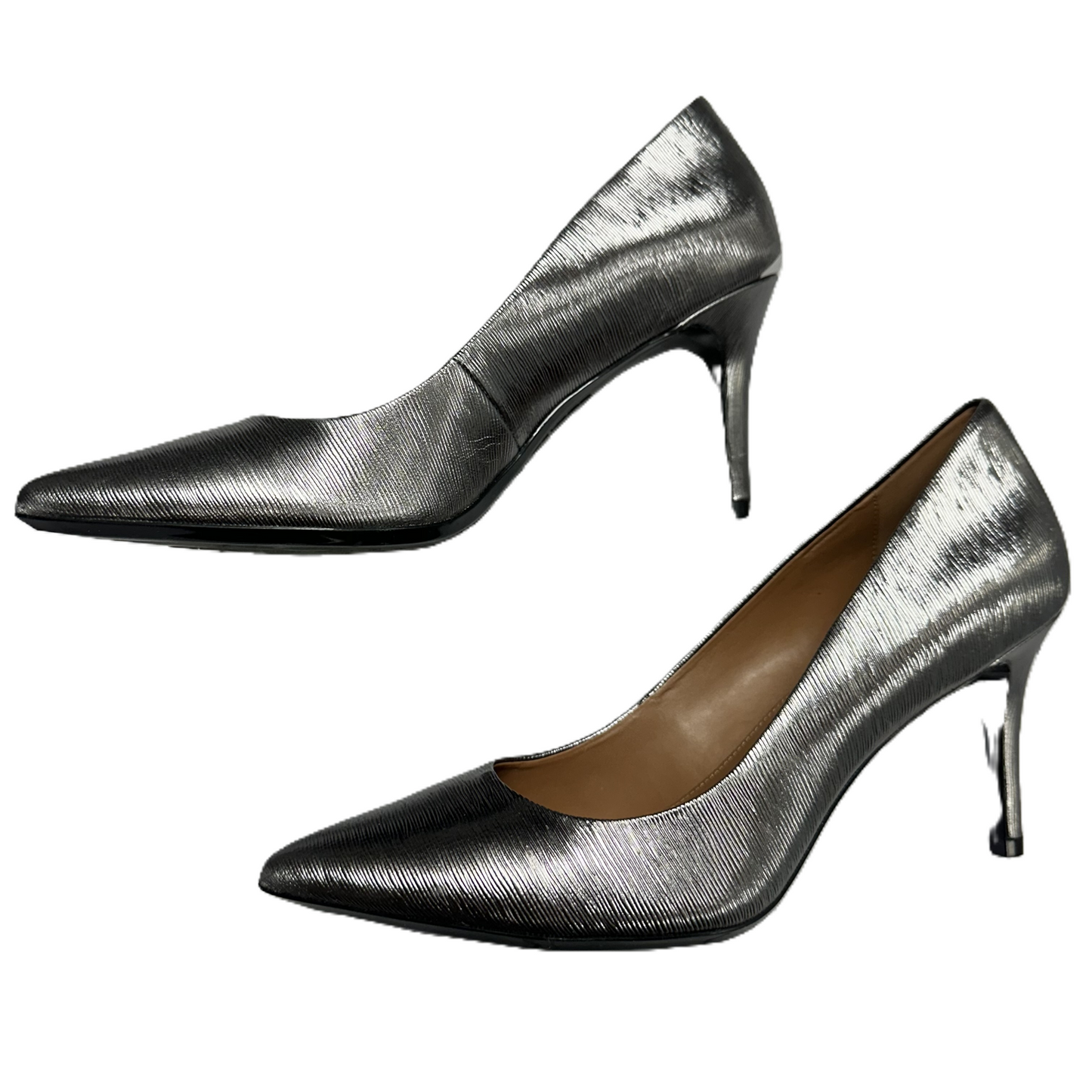 Shoes Heels Stiletto By Calvin Klein In Silver, Size: 8