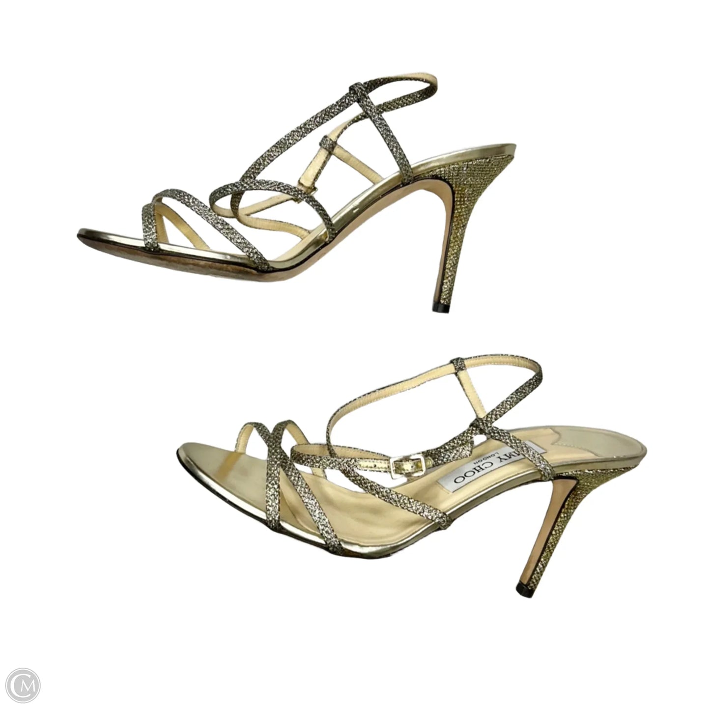 Sandals Luxury Designer By Jimmy Choo In Gold, Size: 9