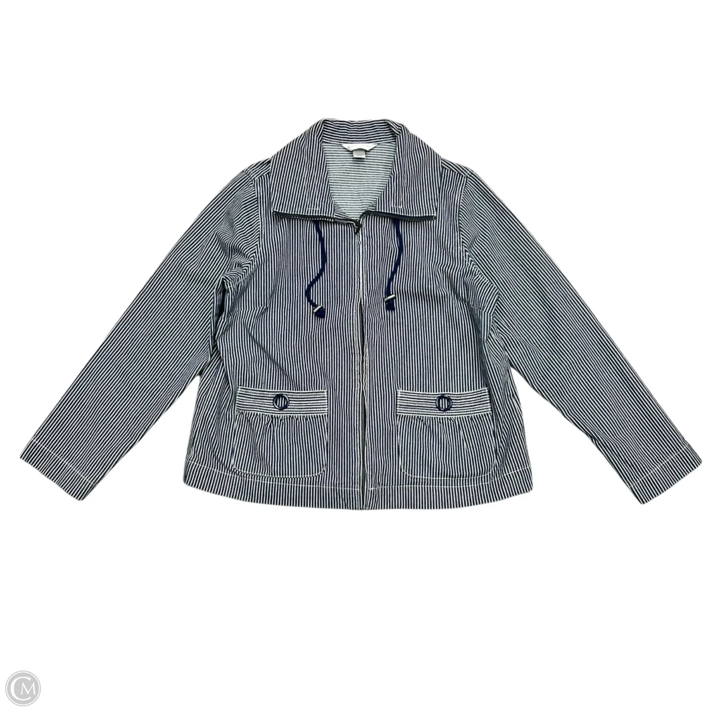 Jacket Denim By Christopher And Banks In Striped Pattern, Size: L
