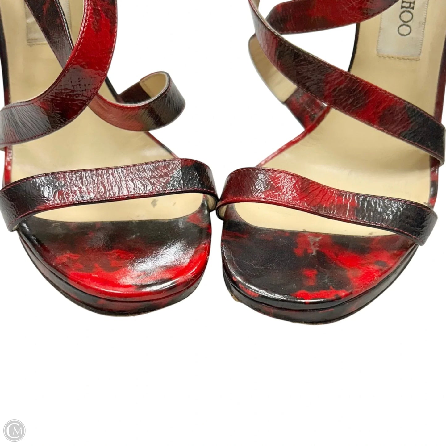 Shoes Luxury Designer By Jimmy Choo In Black & Red, Size: 9