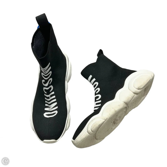 Shoes Luxury Designer By Moschino In Black & White, Size: 9.5