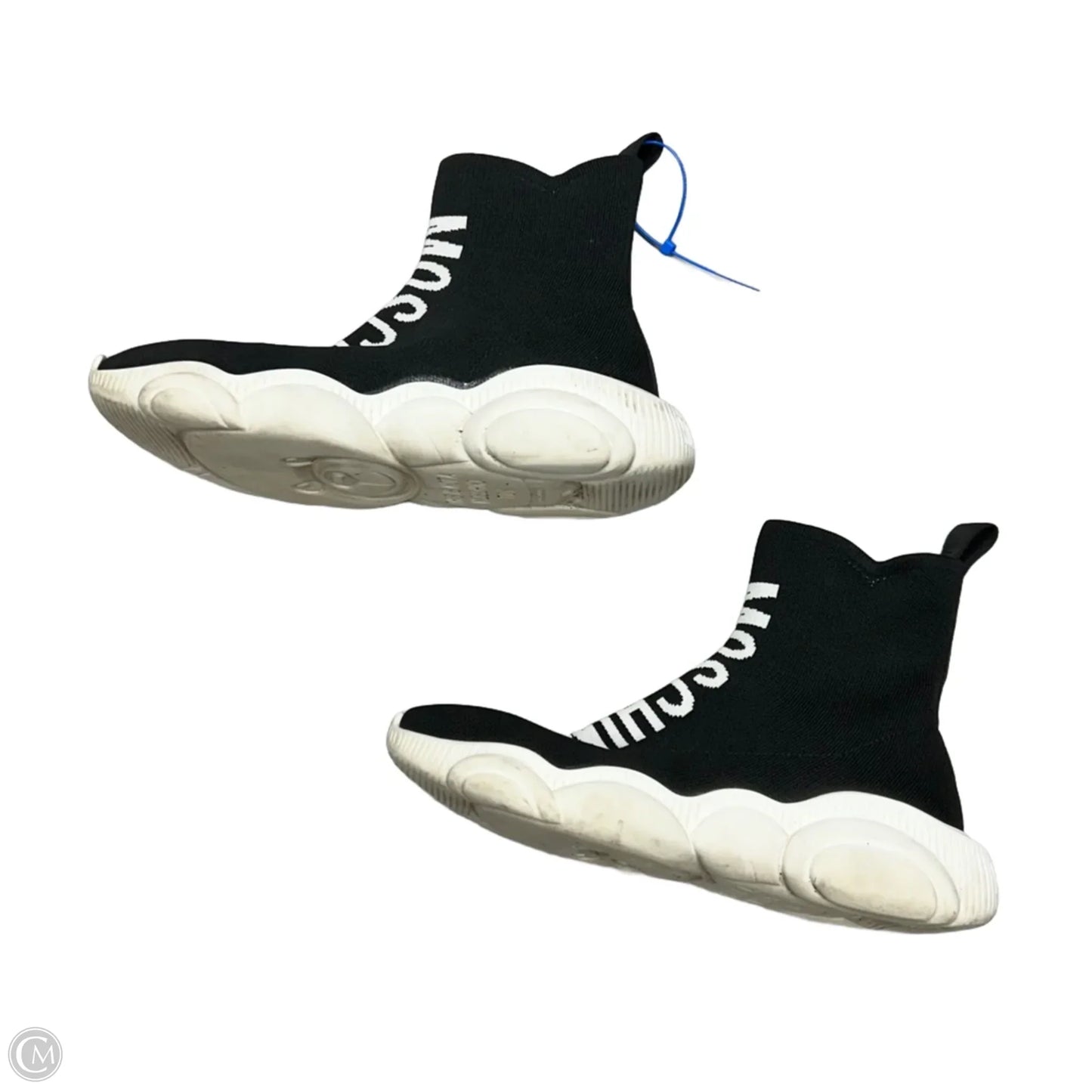 Shoes Luxury Designer By Moschino In Black & White, Size: 9.5