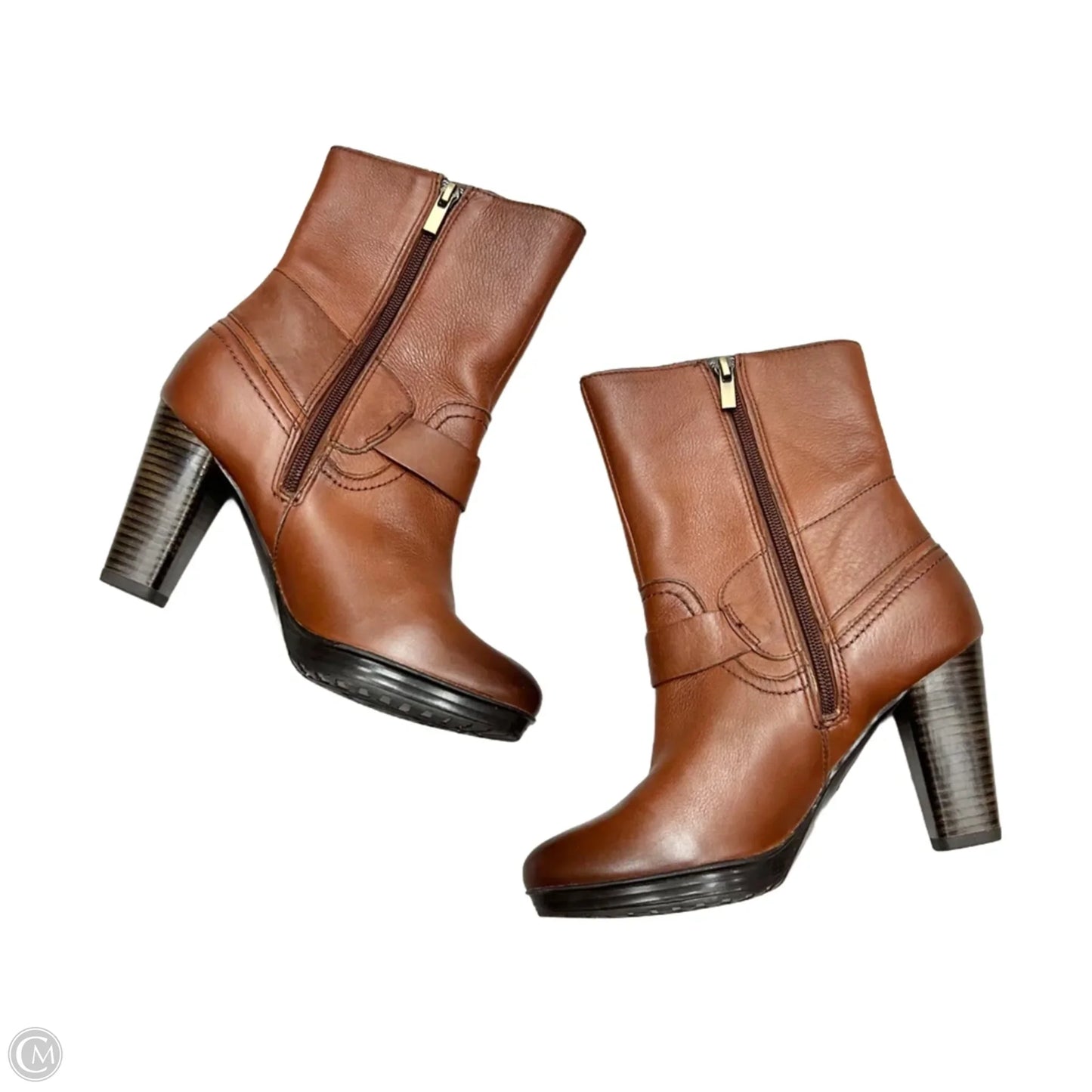 Boots Ankle Heels By Clarks In Brown, Size: 7