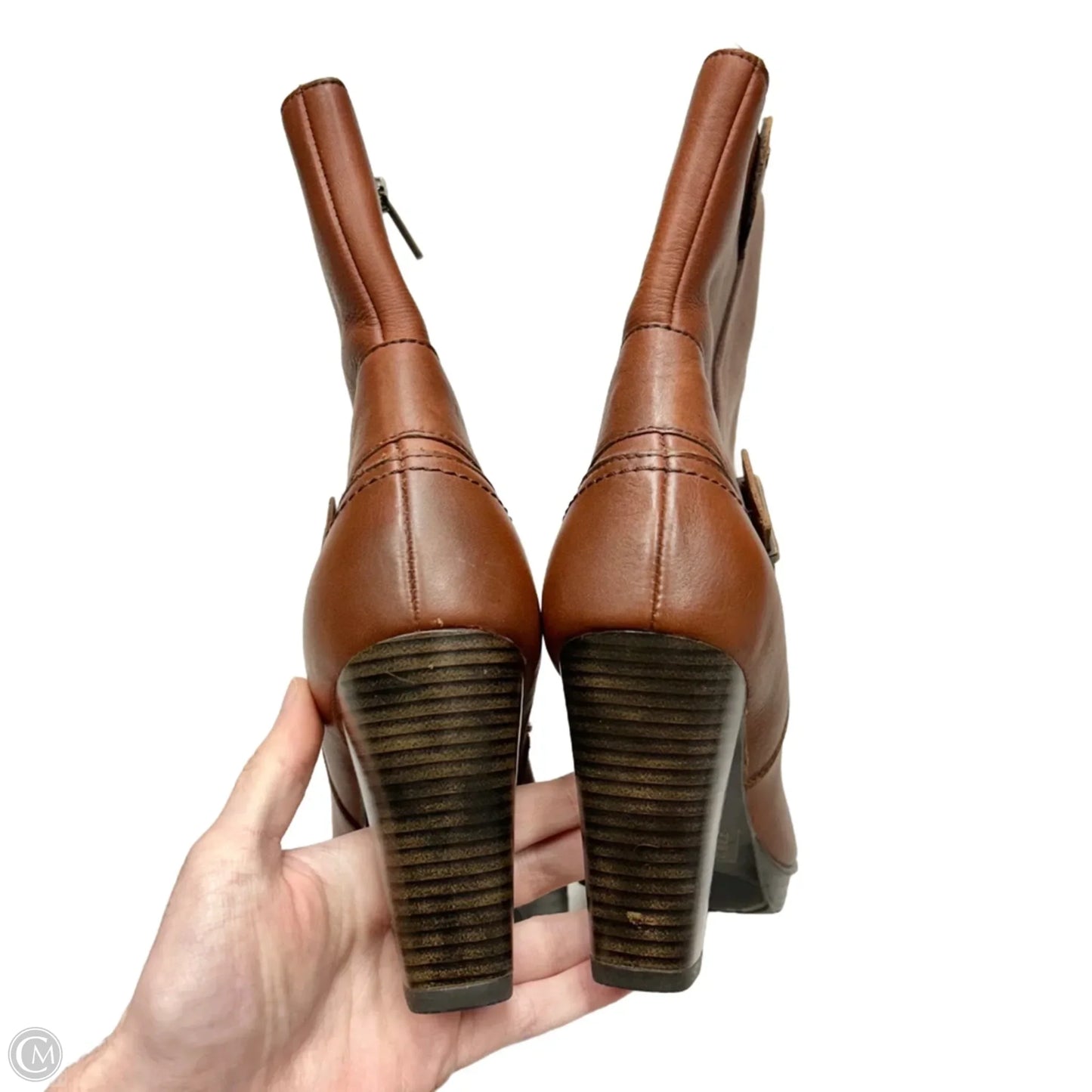 Boots Ankle Heels By Clarks In Brown, Size: 7