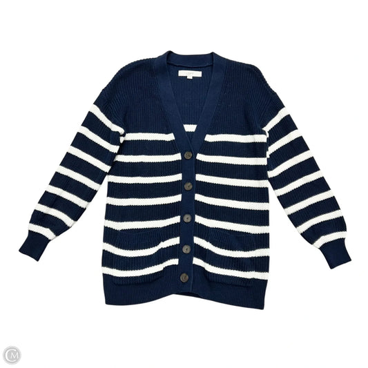 Sweater Cardigan By Loft In Blue & White, Size: M