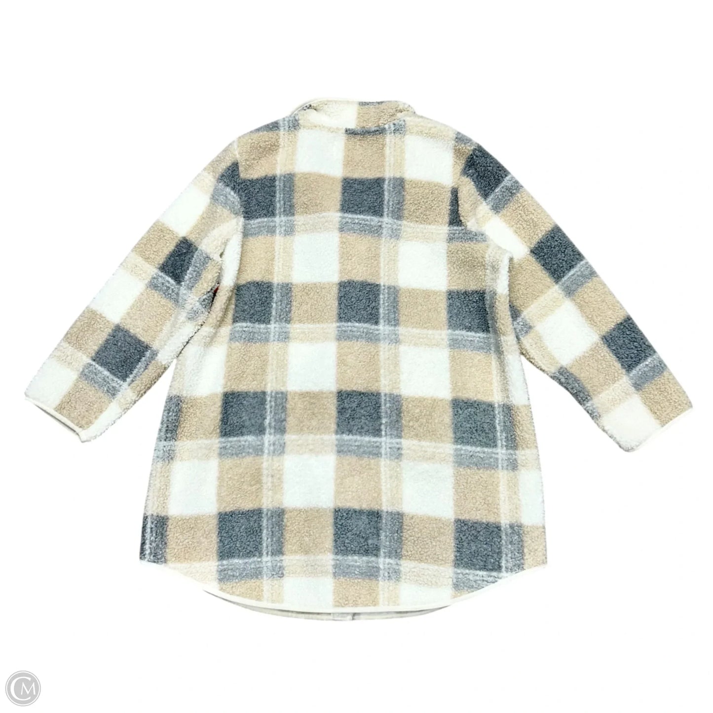 Coat Faux Fur & Sherpa By Aspen In Grey & Tan, Size: 2x