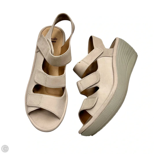 Sandals Heels Wedge By Clarks In Tan, Size: 7