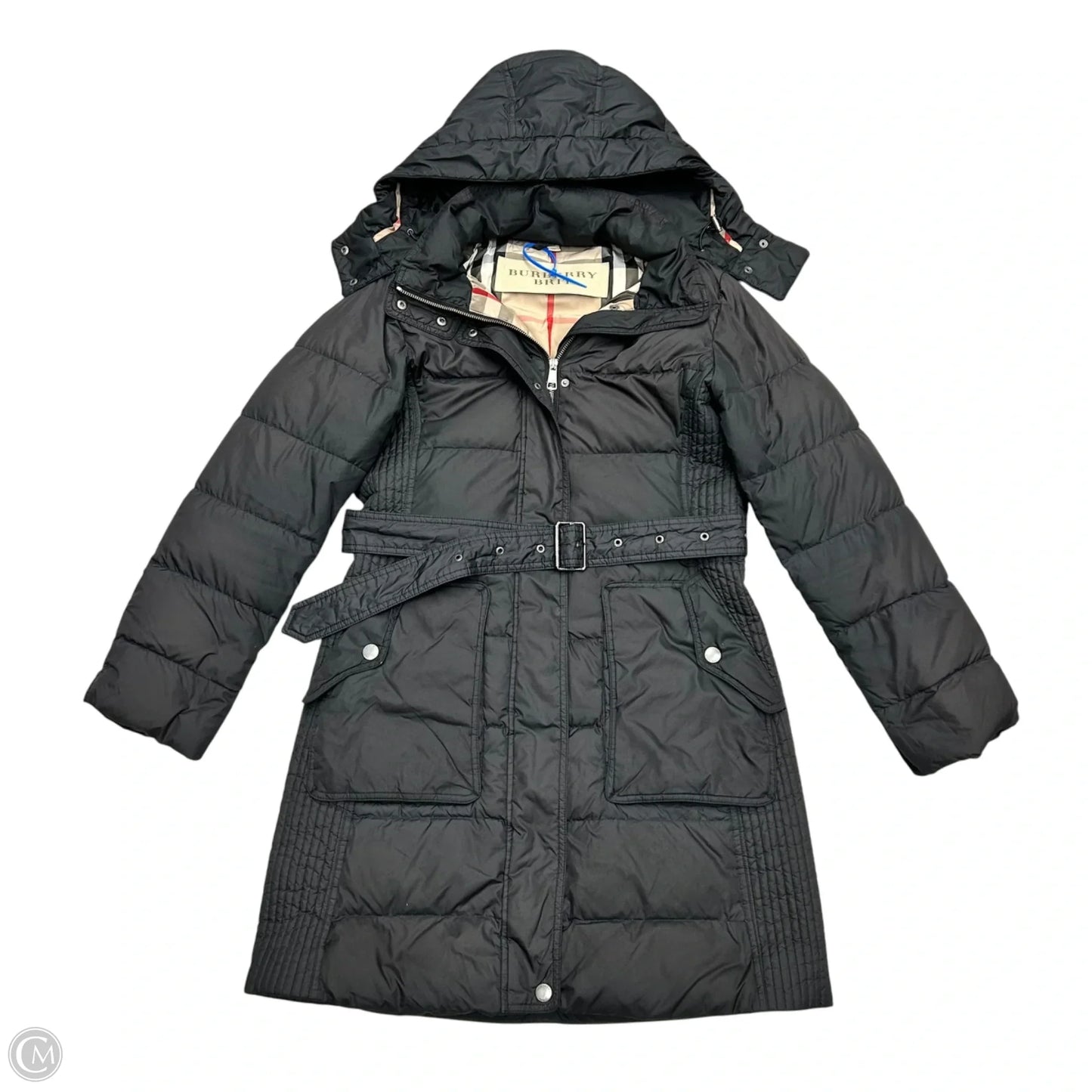 Coat Luxury Designer By Burberry In Black, Size: M