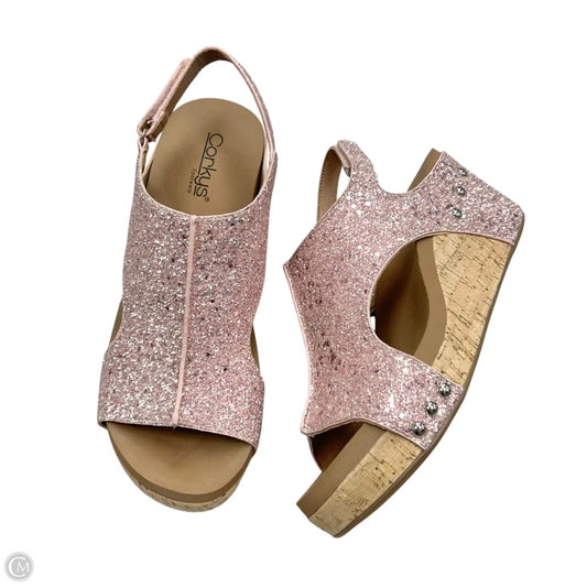 Sandals Heels Wedge By Corkys In Pink, Size: 10