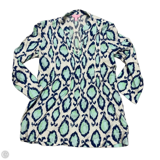 Top Long Sleeve Designer By Lilly Pulitzer In Blue & White, Size: S
