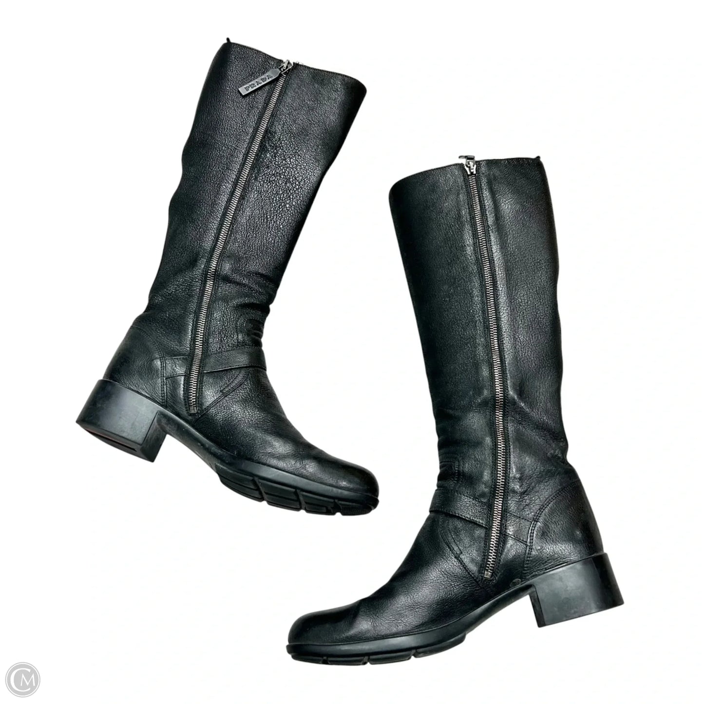 Boots Luxury Designer By Prada In Black, Size: 8
