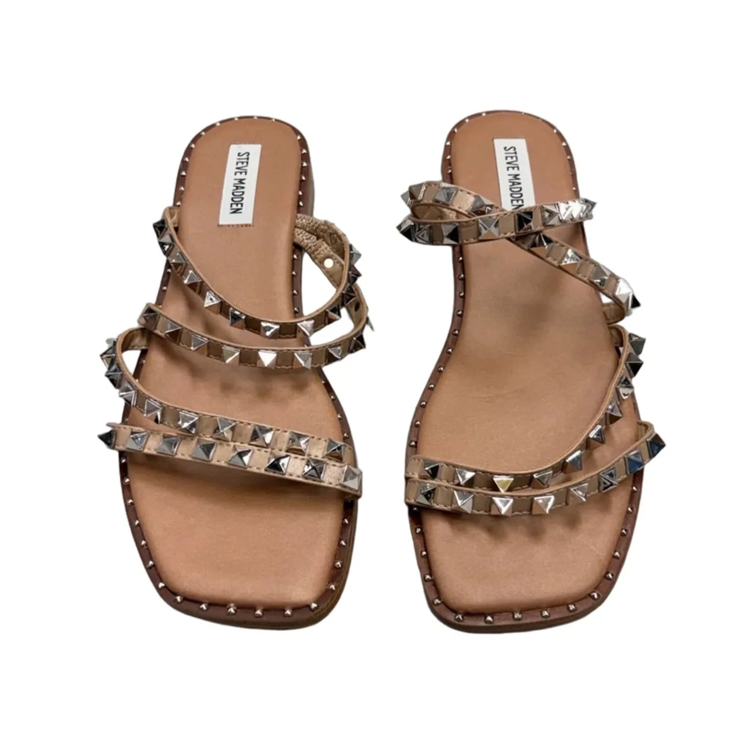 Sandals Flats By Steve Madden In Silver & Tan, Size: 10