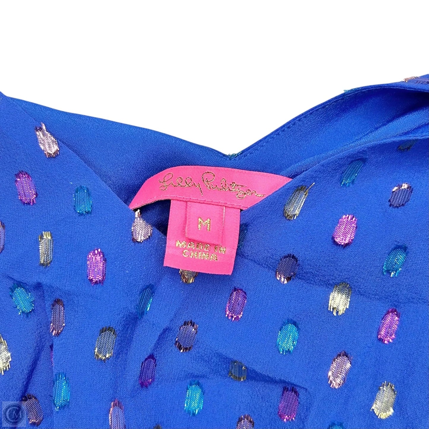 Top Sleeveless Designer By Lilly Pulitzer In Blue & Gold, Size: M
