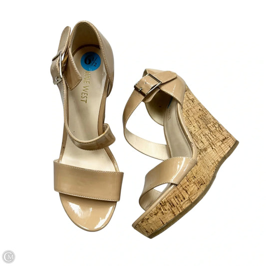 Sandals Heels Wedge By Nine West In Tan, Size: 6.5