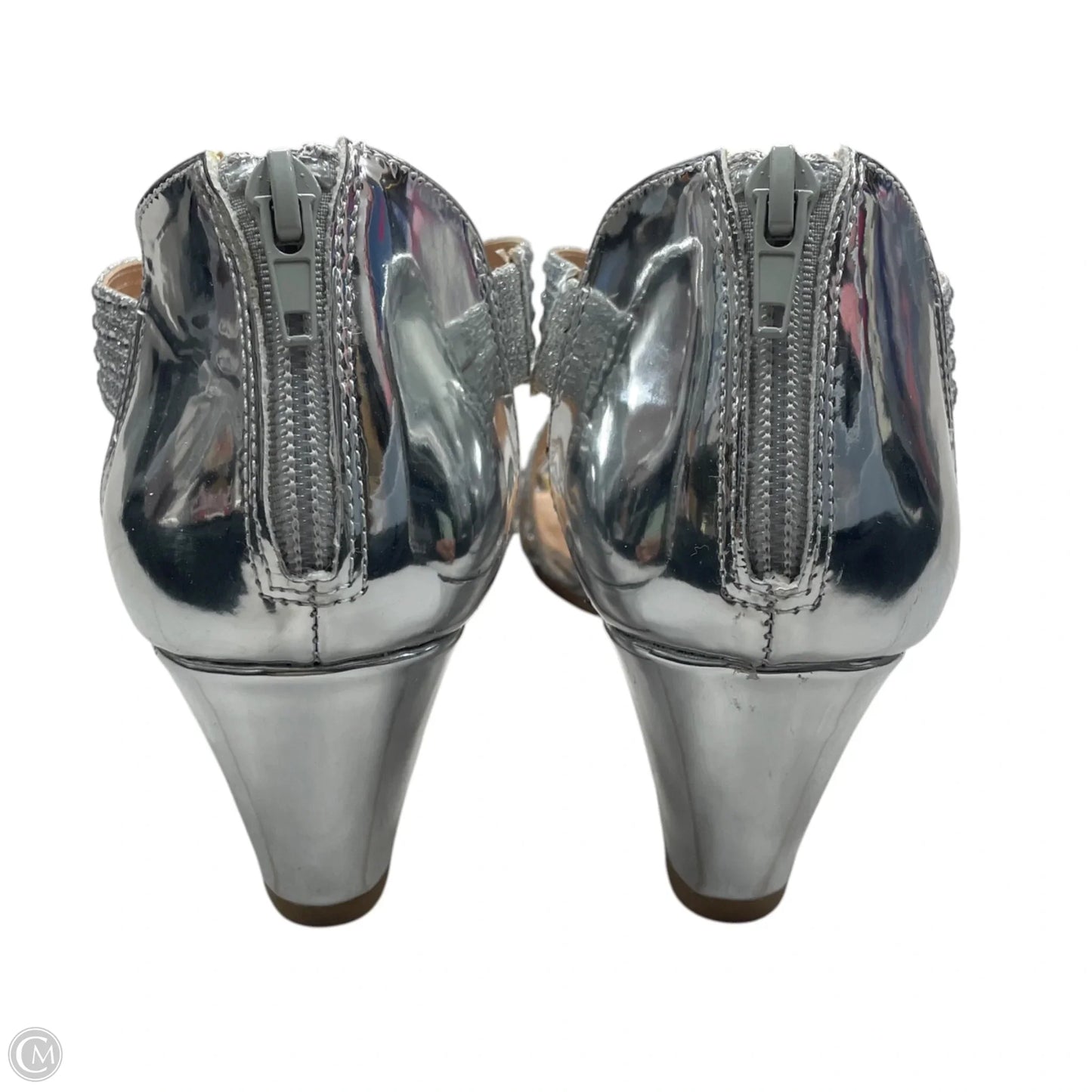 Sandals Heels Wedge By Pizz Annu In Silver, Size: 9