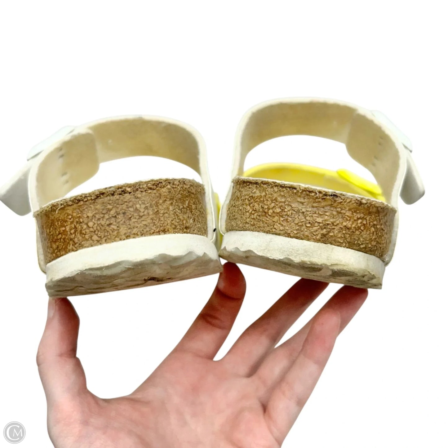Sandals Flats By Birkenstock In White & Yellow, Size: 8