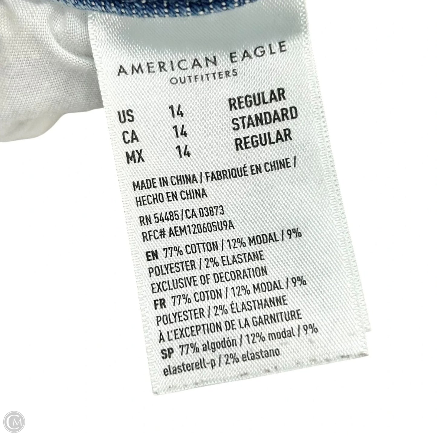 Jeans Straight By American Eagle In Blue Denim, Size: 14