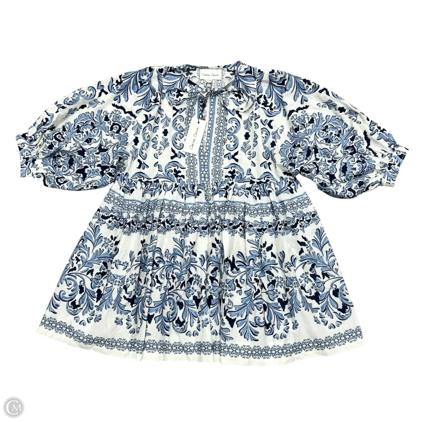Dress Casual Short By Cara Cara In Blue & White, Size: S