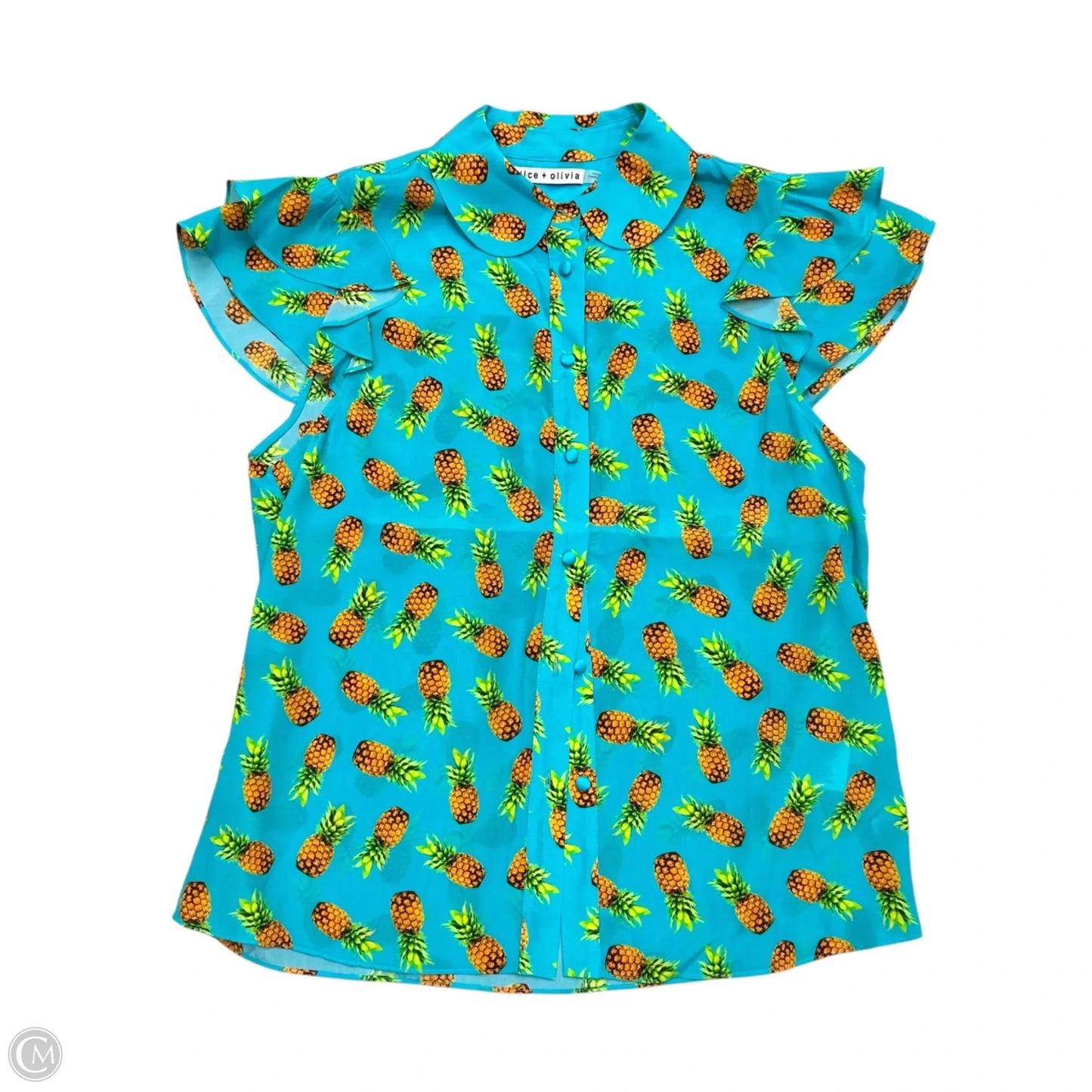 Top Short Sleeve Designer By Alice + Olivia In Blue & Yellow, Size: S