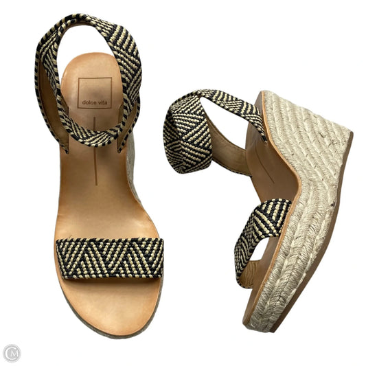 Sandals Heels Wedge By Dolce Vita In Black & Cream, Size: 8