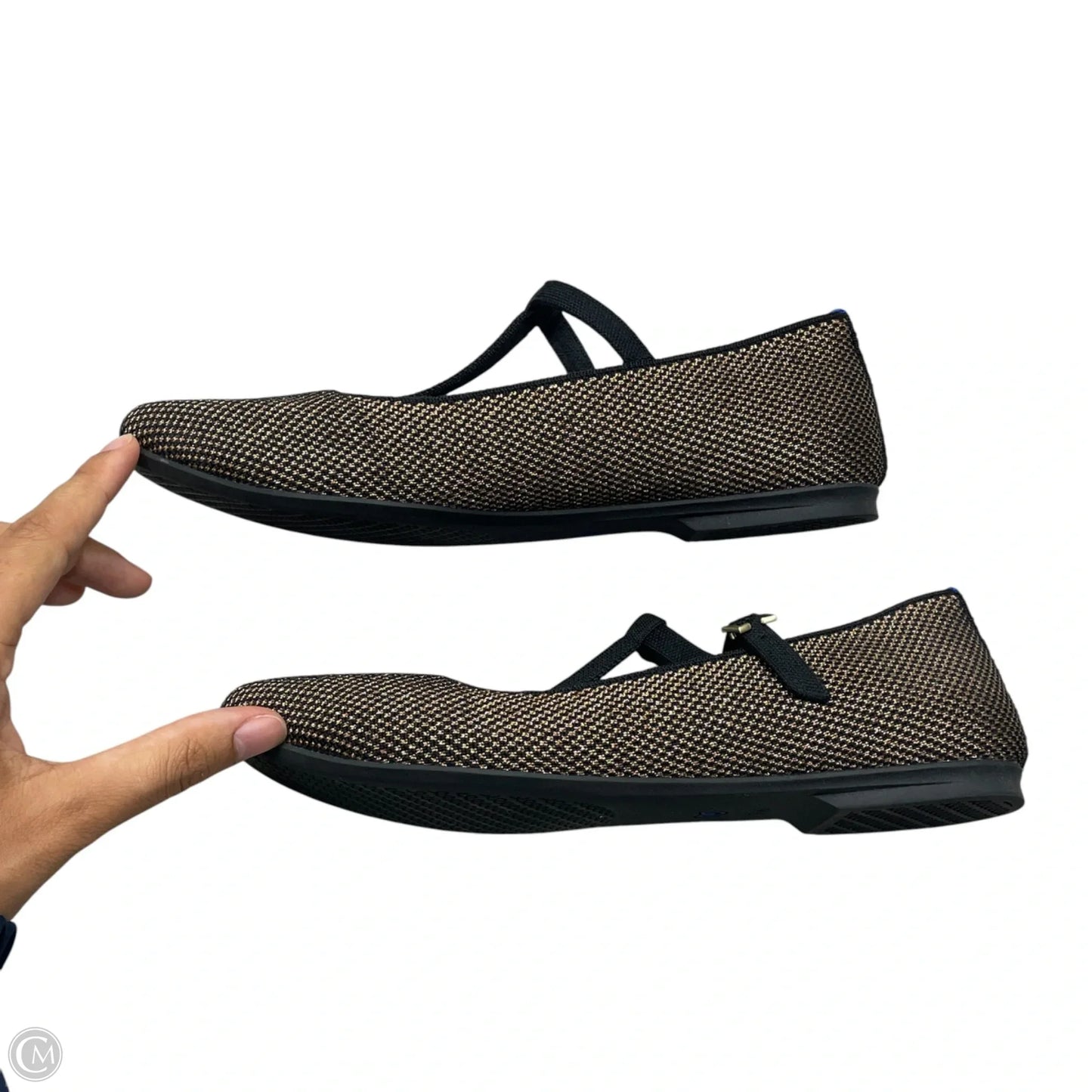 Shoes Flats By Rothys In Black & Gold, Size: 7.5