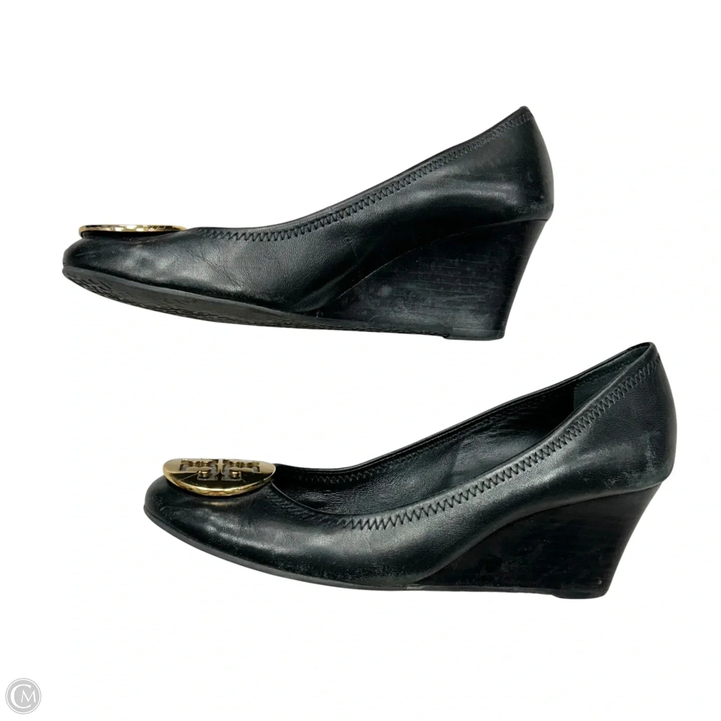 Shoes Designer By Tory Burch In Black & Gold, Size: 7.5