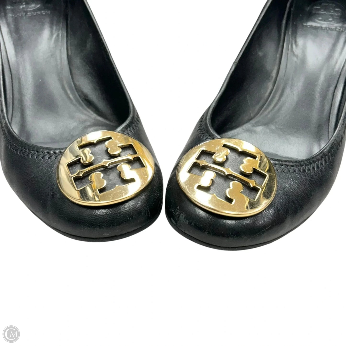 Shoes Designer By Tory Burch In Black & Gold, Size: 7.5