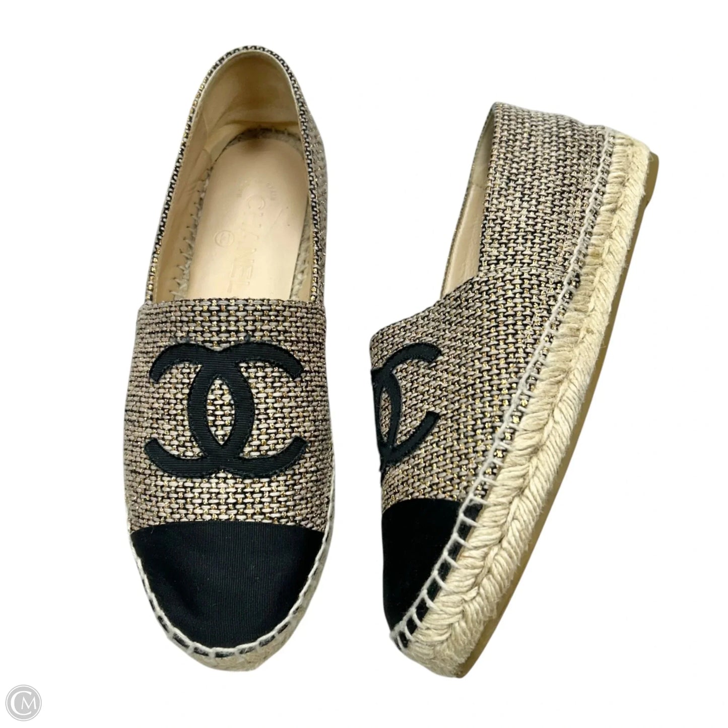 Shoes Luxury Designer By Chanel In Black & Gold, Size: 8.5