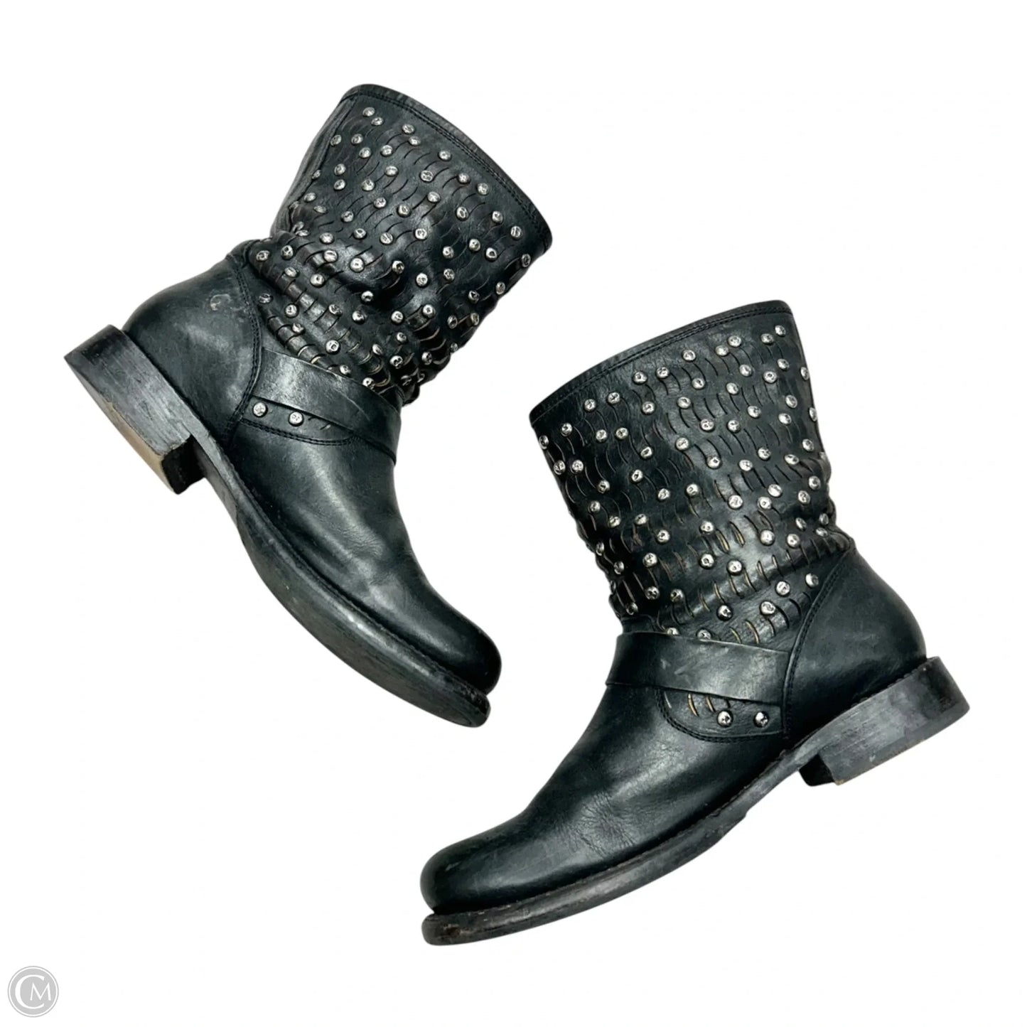 Boots Designer By Frye In Black & Silver, Size: 8.5