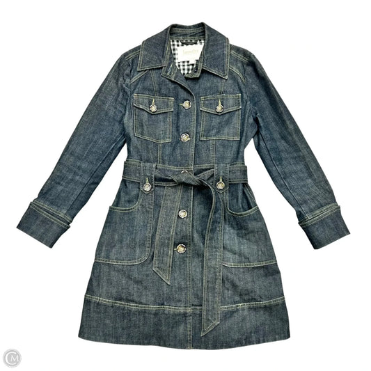 Coat Trench Coat By Laundry In Blue Denim, Size: S