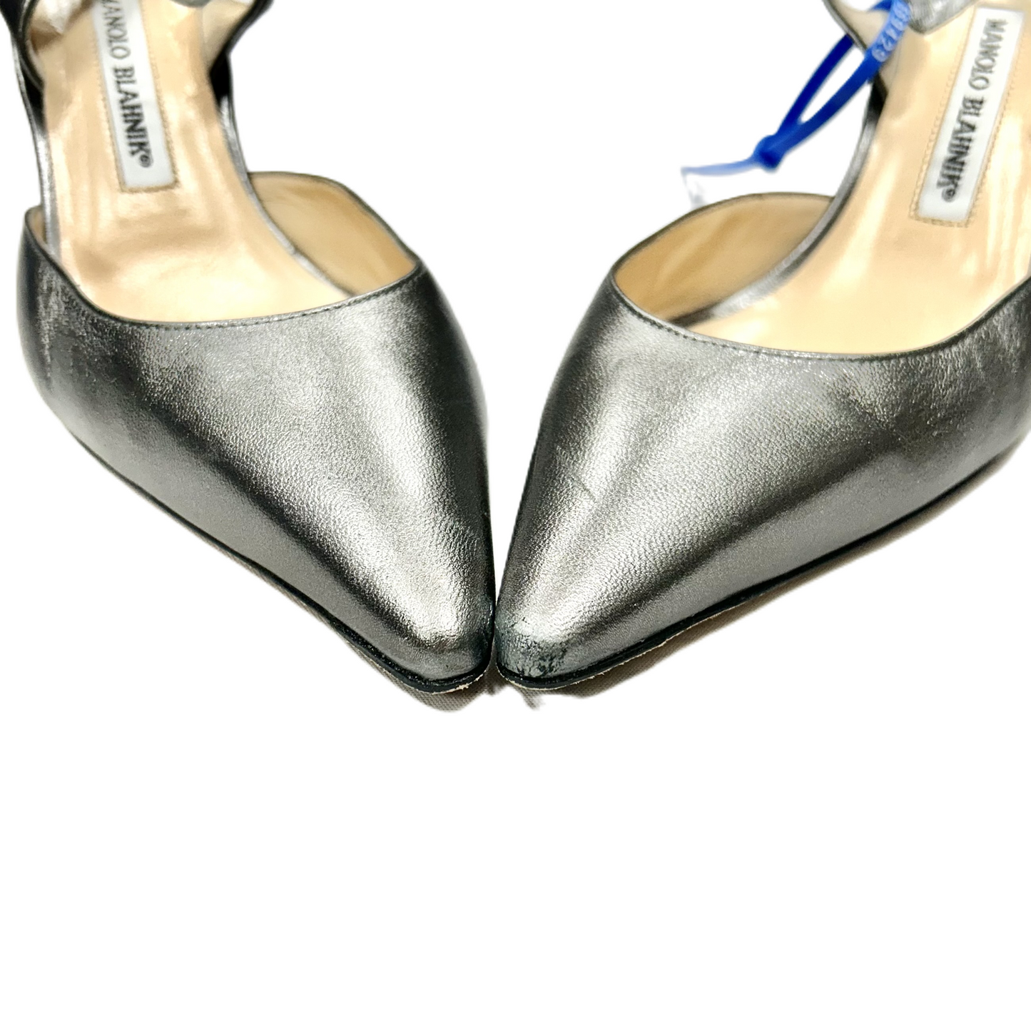 Shoes Luxury Designer By Manolo Blahnik In Silver, Size: 7.5