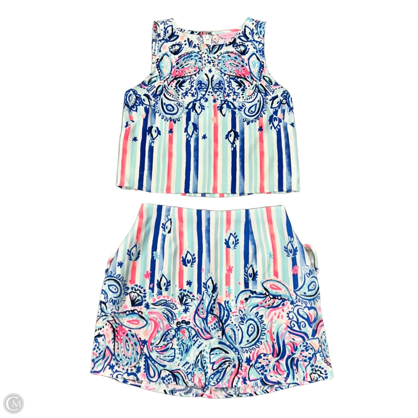 Top Sleeveless 2pc Set Designer By Lilly Pulitzer In Blue & Pink, Size: S