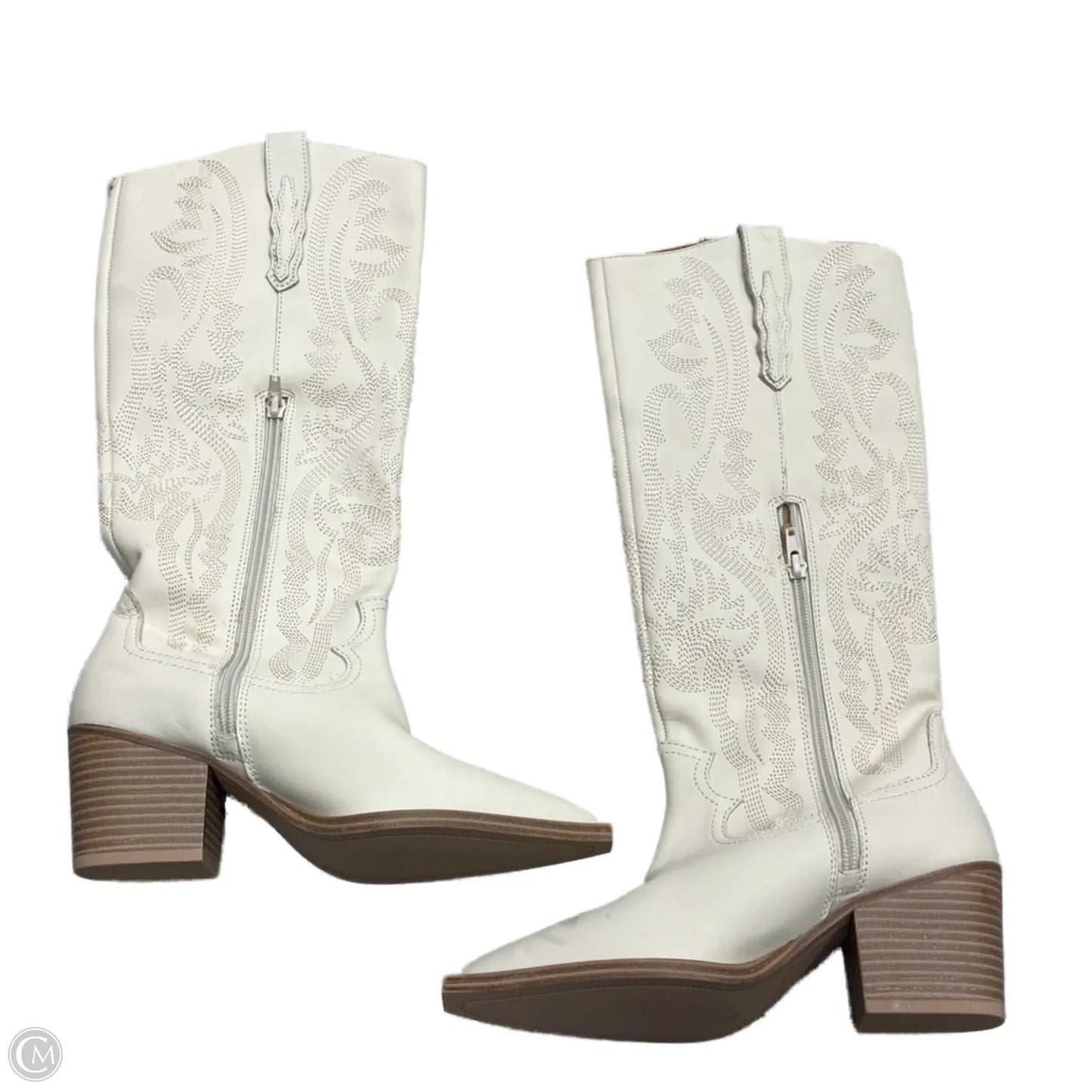 Boots Mid-calf Heels By Crown Vintage In Cream, Size: 6