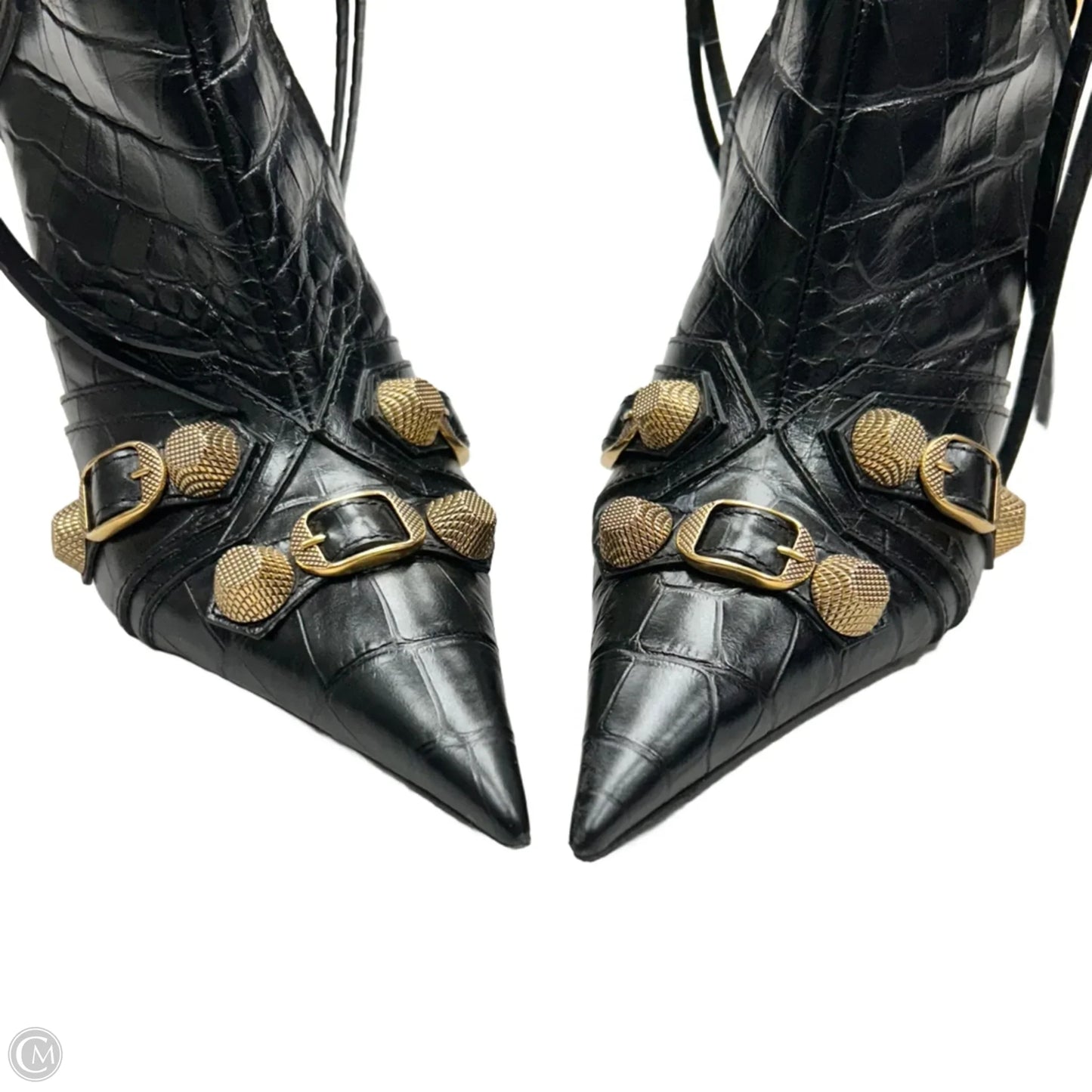 Boots Luxury Designer By Balenciaga In Black & Gold, Size: 7