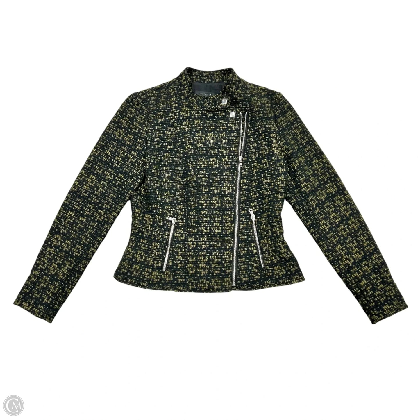 Jacket Moto By Ann Taylor In Black & Green, Size: Xs
