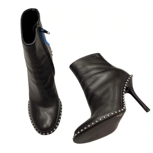 Boots Luxury Designer By Alexander Wang In Black & Silver, Size: 6.5