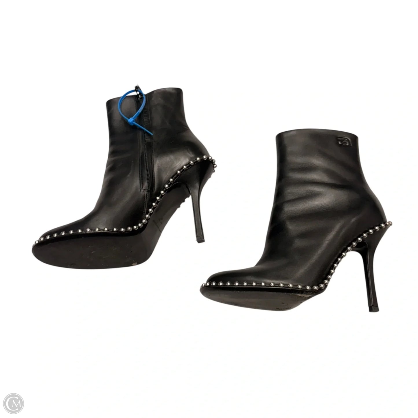 Boots Luxury Designer By Alexander Wang In Black & Silver, Size: 6.5