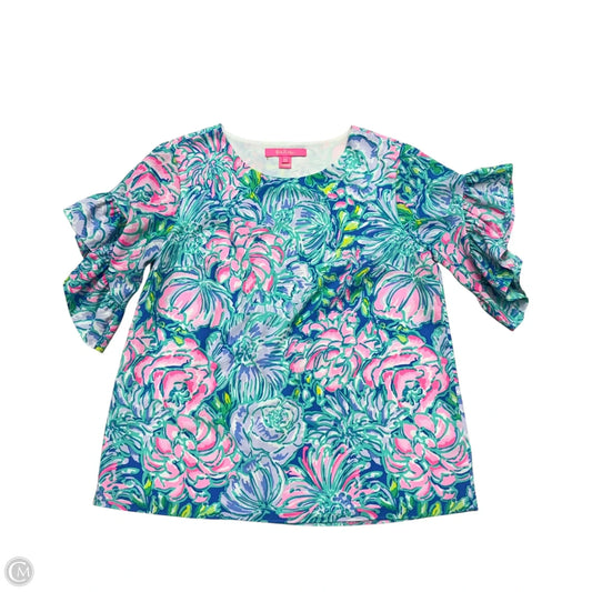Top Short Sleeve Designer By Lilly Pulitzer In Blue & Pink, Size: Xs