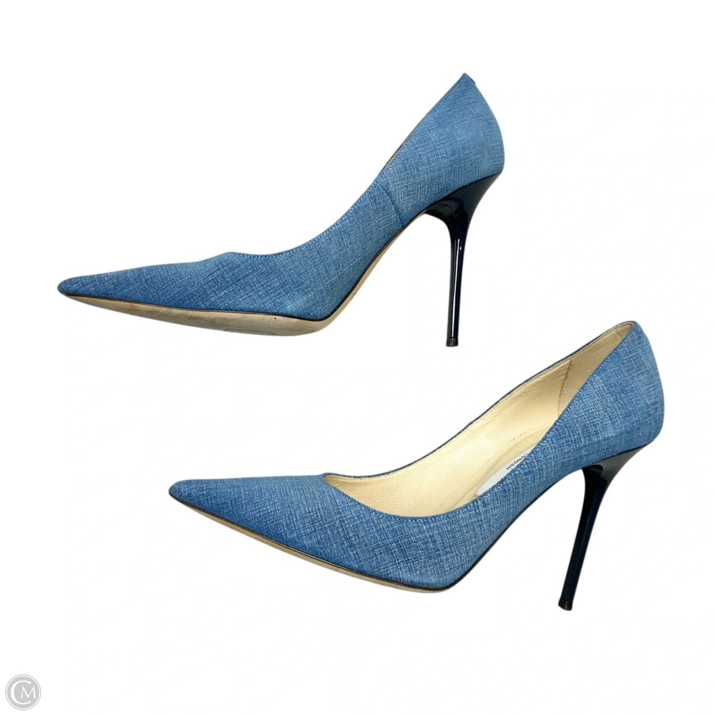 Shoes Luxury Designer By Jimmy Choo In Blue Denim, Size: 7.5