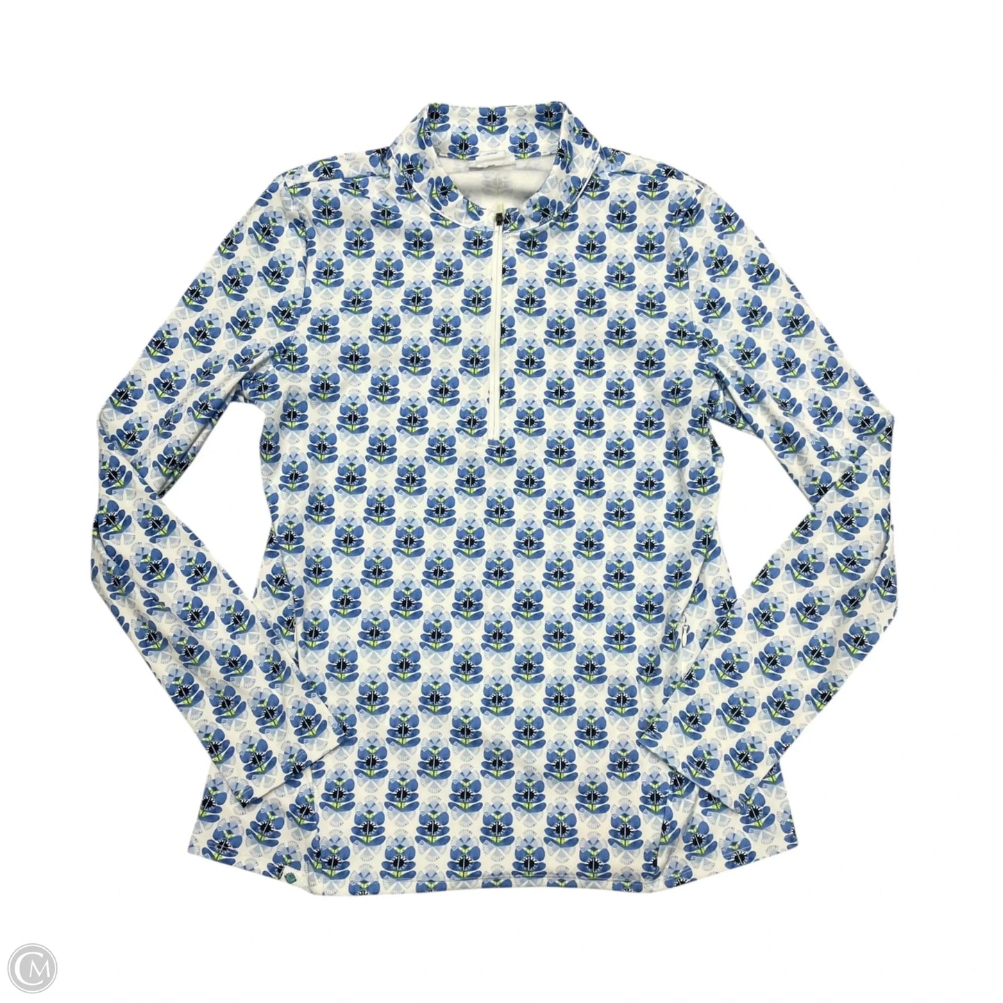 Athletic Top Long Sleeve Collar By Sigrid Olsen In Blue & White, Size: M