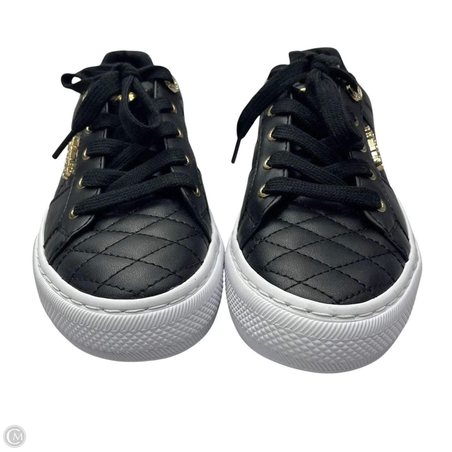 Shoes Sneakers By Guess In Black & Gold, Size: 5